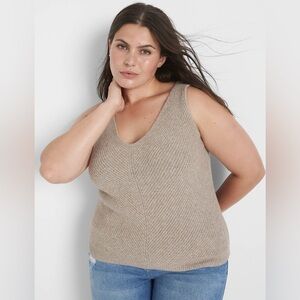 Lane Bryant Classic V-Neck Cropped Sweater Tank In Camel Heather Plus Size 14/16
